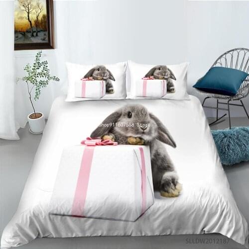 3D Rabbit Printed Bedding Set Custom Bed Linen With Pillowcase 2/3pcs For Home Bedroom Decor Animal Duvet Cover Set Drop Ship