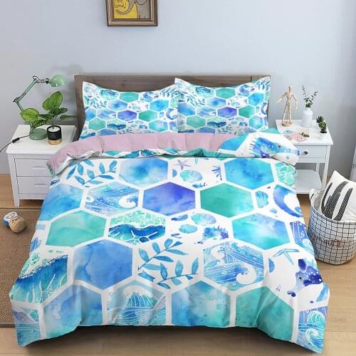Hexagonal Duvet Cover Sets Leaves Bedding Set with Pillowcase Set Twin Queen King Size for Kids Bed Linens Home Textile