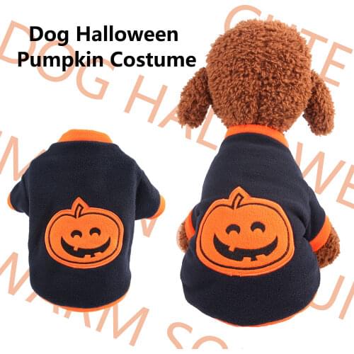 Halloween Costumes Pumpkin Dog Clothes Trick or Treat Party Clothing Soft Fleece Overalls Winter Sweater for Yorkshire Terrier
