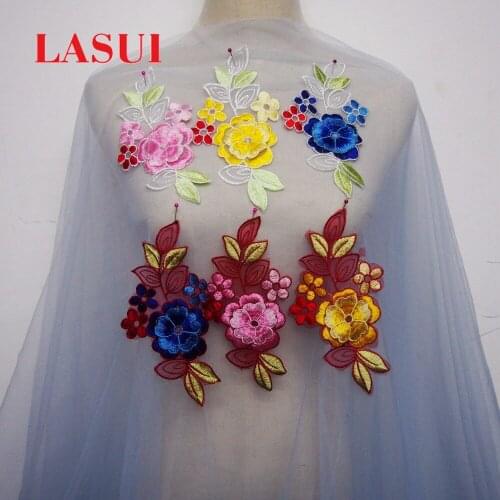 LASUI 9 cm*18 cm 7 colors flowers embroidered patch accessories Lace Applique Organza lace for Jeans evening dress jacket 0110