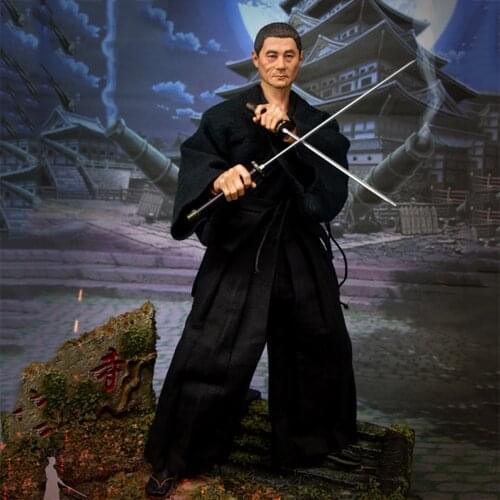 WOLFKING WK89021 1/6 scale Black Japanese Samurai Head Sculpture Costume Set for 12 inch action figure body