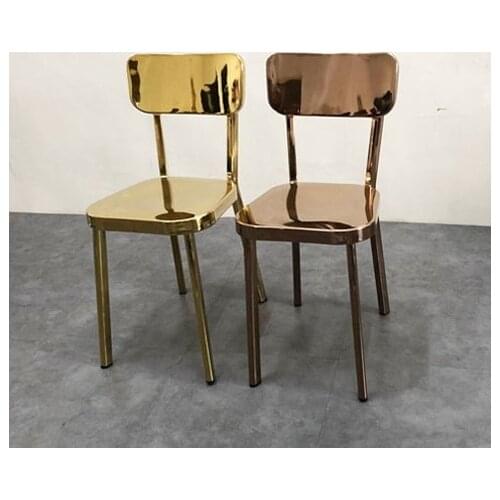 Modern Classic Nordic Fashion Design Luxury Metal Loft Style Rose Golden Color Furniture Stainless Steel Dining Side Chair 1PC