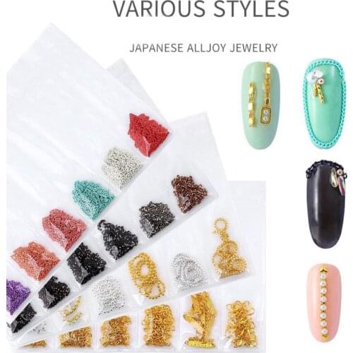 6 Grid Packaging Nail Art Metal Chain Jewelry Color Chain Nail Polish Decoration Accessories