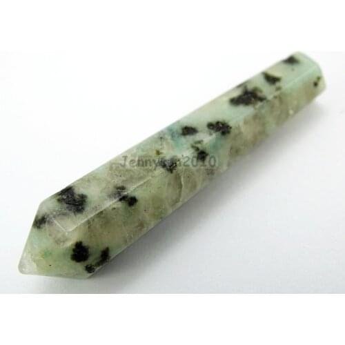 Natural Lotus Jas-per Gems Stones Long Hexagonal Pointed Reiki Chakra Raw Wand Pendant Healing Necklace Jewelry 10Pcs/Pack