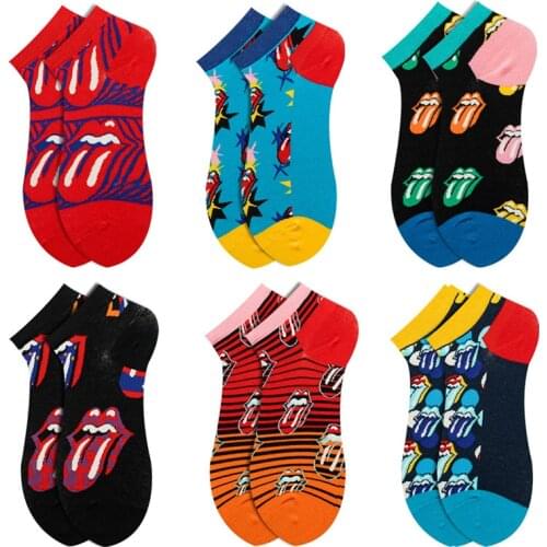 Womens Short Socks Lips Slippers Socks Fashion Unisex Ladies Men Happy Funny Socks 100% Cotton High Quality Embroidered