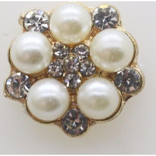 2018 New 10Pc 16mm golden Metal Rhinestone Pearl buttons clothing wedding handmade decorative hair flower center scrapbooking