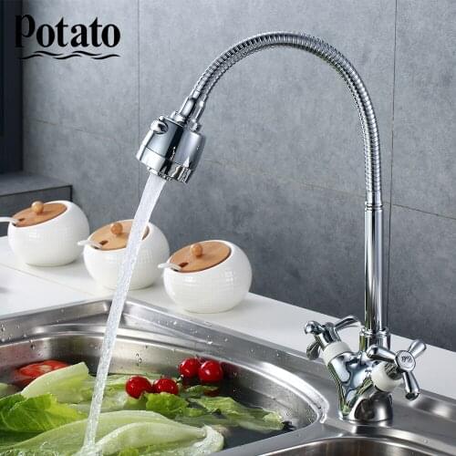 Potato Kichen Faucet New Arrival Dual Holder Single Hole Mixer Hot And Cold Water Flexible Zinc Alloy For Kitchen p5852