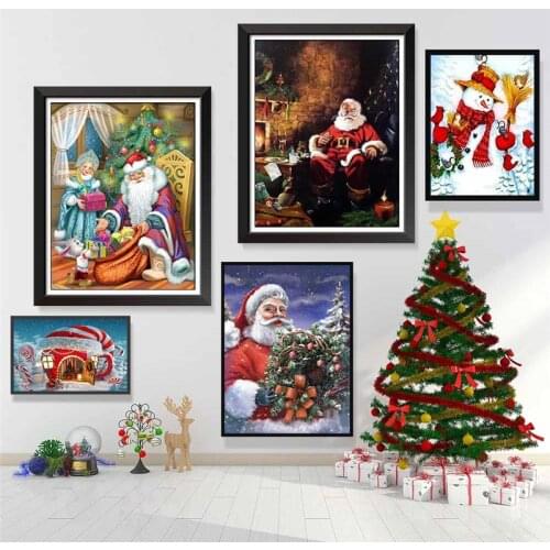 Happy New Year Holiday Decor Children Christmas Gifts Canvas Printings Claus And Snow Poster Santa Figure Painting Wall Art