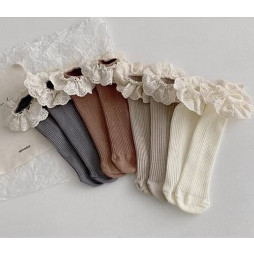 Korean Style New Autumn and Winter Toddlers Kids Lace Cotton Socks Solid Color Children Princess Long Socks 1-6y