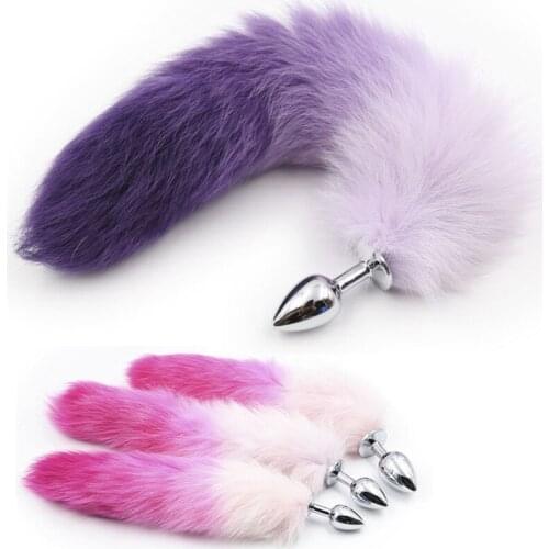 New Metal Anal Plug Beads Pink Purple Fox Tail Butt Plug Role Play Flirting Fetish Erotic Adult Sex Toys for Women Sex Shop SML