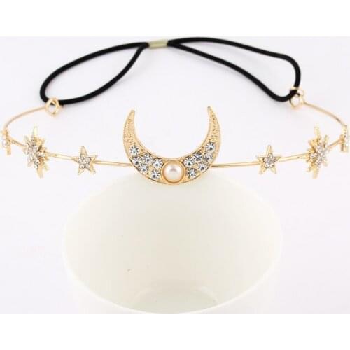 2020 Wholesale Creative Star-shaped Moon Micro-inlaid Pearl Headband, Simple Elastic Geometric Hair Female Accessories