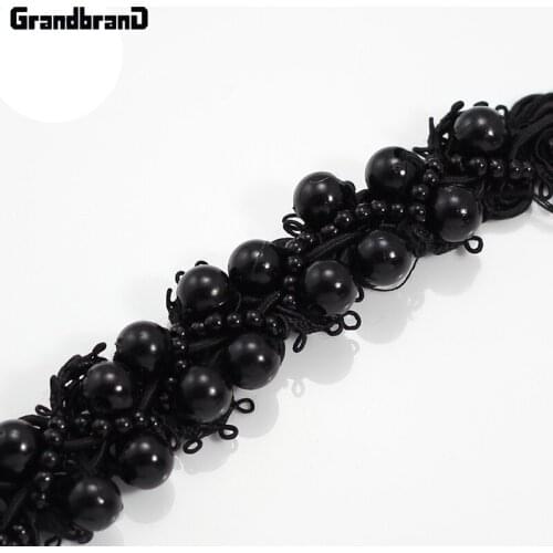 Beaded Pearls Trim Braided Black Lace Trimming Applique Ribbon Sewing Supplies for Wedding Dress Apparel Accessories 9yard/T786b