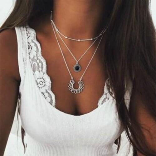 New Trend Fashion European And American Style Punk Retro Street Shot Multi-layer Tassel Drop Opening Flower Necklace