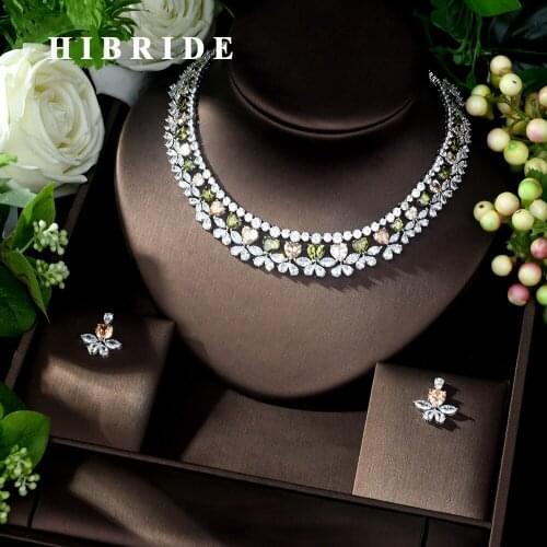 HIBRIDE Multi-Color Love Design Pendants Bridal Women Jewelry Sets Girls Earring Necklace Accessories Mujer Moda N-1038