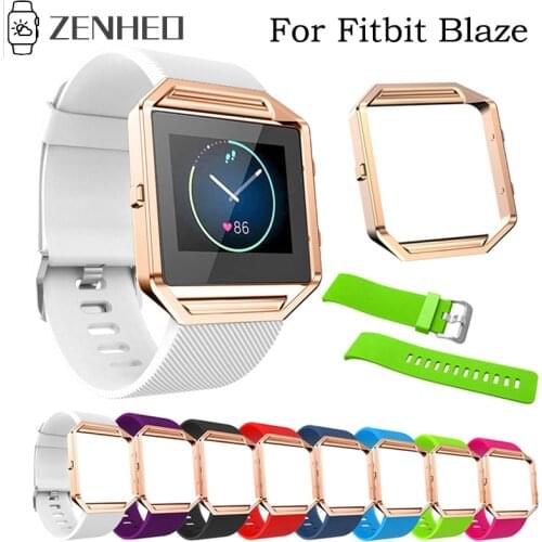 Silicone Watchband For Fitbit Blaze Smart Fitness Watch Band Replacement Strap with Rose Gold Metal Frame Case