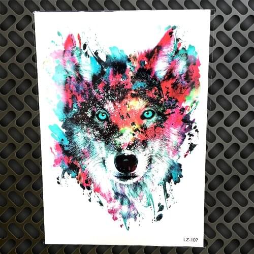 Watercolor Drawing Wolf Totem Pattern Temporary Tattoo Sticker Women Body Leg Art Tatoo Men 21*15CM Fake Flash Waterproof Tattoo