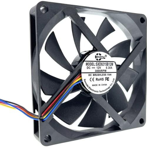 SXDOOL 9015 9cm 90mm Slim Fan 90x90x15mm DC12V 0.30A Ball Bearing 4 Wire PWM Speed Control Cooling Fan for Computer Chassis CPU