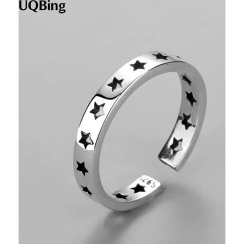 Vintage Star Open Thai Silver Color Ring For Fashion Women Jewelry
