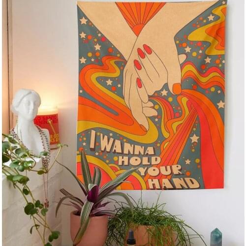 Vintage Tapijt Muur Opknoping Retro Zon Trippy Esthetische Room Decor Houd Uw Hand Thuis Woonkamer Rainbow Tapestry Wall Hanging