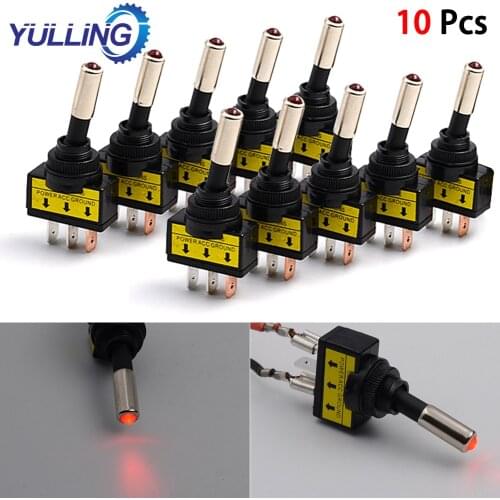 YULLING 10PCS 12V 20A Car Auto Red LED Light Toggle Rocker Switch 3Pin SPST ON/OFF 20 AMP New Rocker Switch Toggle