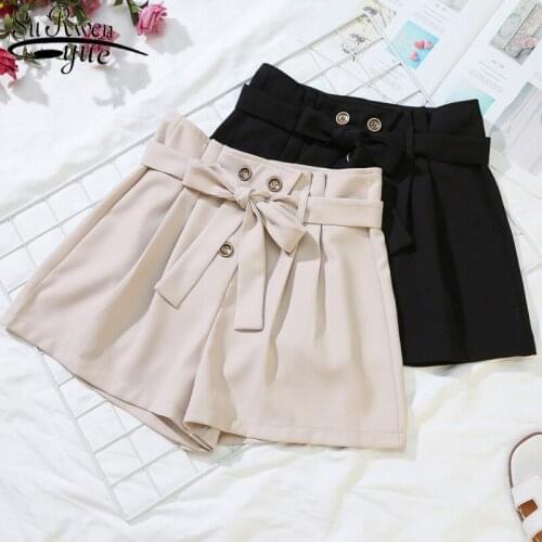 2021 Plus Size Women Shorts Female High Waist Shorts Loose Office Lady Short Bow Solid Chic Button Fashion Women Clothing 9008