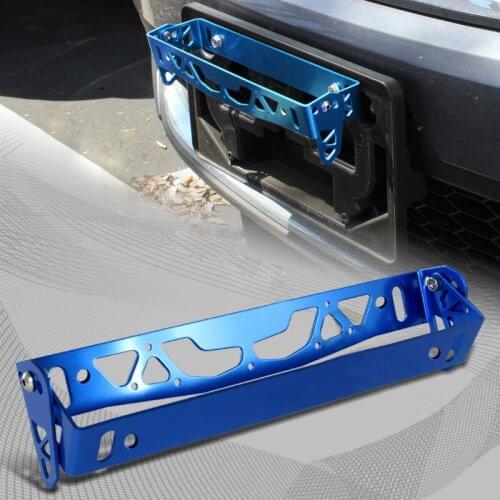 1set Universal Blue Aluminum Car Number License Plate Mount Bracket Holder Bull Bar Front Bumper Offroad Light Bar License