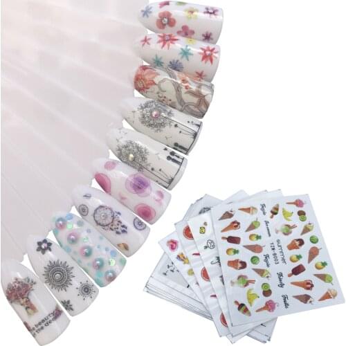 YZWLE 1 Sheet Dandelion Flower Strawberry Nail Decals for Watermark Manicure Polish Nail Sticker 10 Styles for Choose