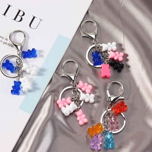 1Pcs Cute Resin Gummy Bear Keychain For Woman Candy Color Animal Bear Charms Keyring Girls Jewelry Wedding Gifts Charms Pendant