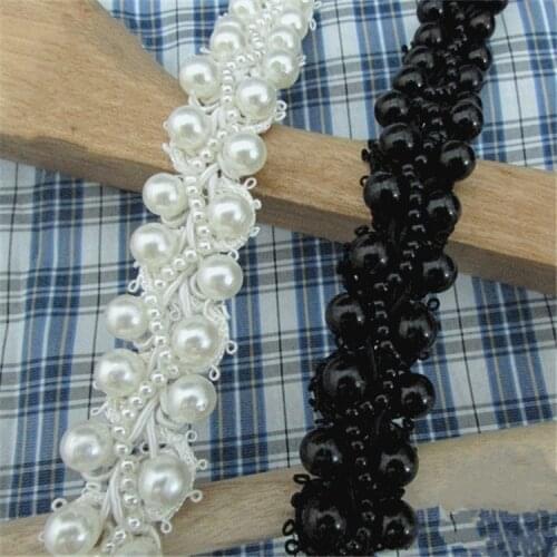 2 Yard/Lot 2cm Millk white pearl clothing accessories diy handmade beading lace trim pearl clothes accessories laciness fabric