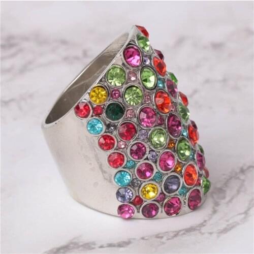 2019 Luxury Multicolor Crystal Zircon Anillos Big Rings for Women Fashion Jewelry Wedding Statement Anel Engagement Silver Ring