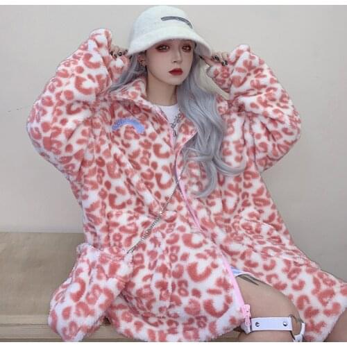 2020 New Winter Jacket Turndown Callor Coat Women Fashion Kawaii Jackets Winter Warm Woman Pink Leopard Clothing Casual Coats