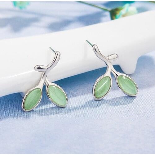 2020 Green Leaf Quartz Stud Earrings For Women 925 Sterling Silver Geometric Earrings Gemstone Girls Fine Jewelry Earring