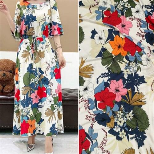 2021 New Flower Type Pastoral Floral Rayon Fabric Summer Fashion Dress Rayon Fabric Mulberry Silk Mercerized Cotton Cloth