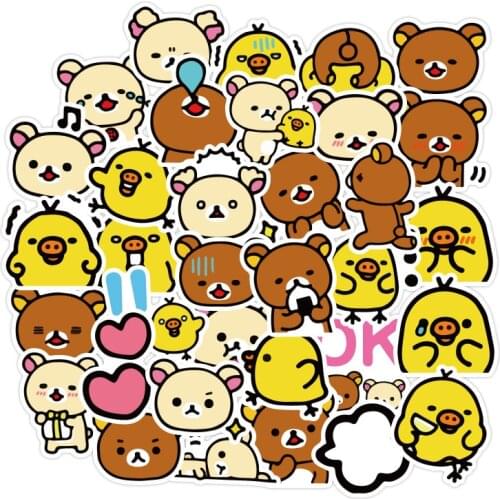 40pcs Pack Cartoon Rilakkuma Stickers Waterproof PVC Skateboard Luggage Scrapbooking Guitar Funny Car Vsco Girl Sticker Kids Toy