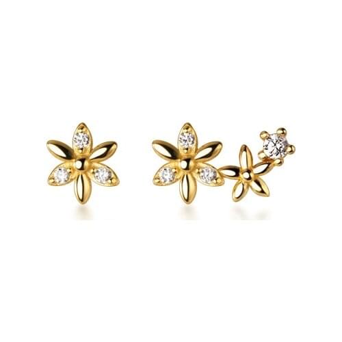 Asymmetry Earrings REAL. 925 Sterling Silver CZ 4A+ Set Flower Daisy Piercing Ear-bone Climber Cuff Stud Earrings C-G6378