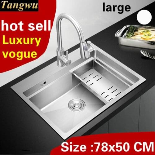 Free shipping Household luxury large kitchen manual sink single trough vogue sliding board 304 stainless steel hot sell 78x50 CM