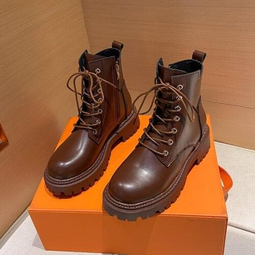 Womens Boots 2021 Autumn New Fashion Female Boots Luxury Designer Round Toe Ladies Martin Boots Lace-up Zipper Trendy Shoes