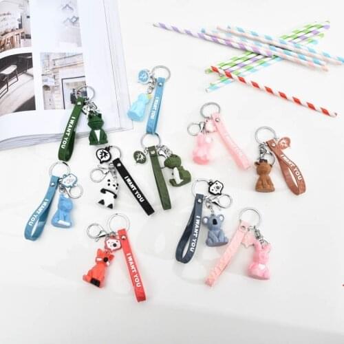 PVC cute animal doll keychain geometric section Panda rabbit dog keychain