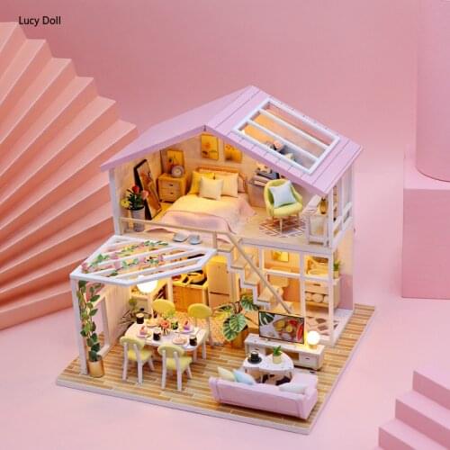 Diy DIY House Pink Series Honey Words Time Hand Assembled Model Mini House Puzzle Birthday Gift Toy Valentines Day Gift