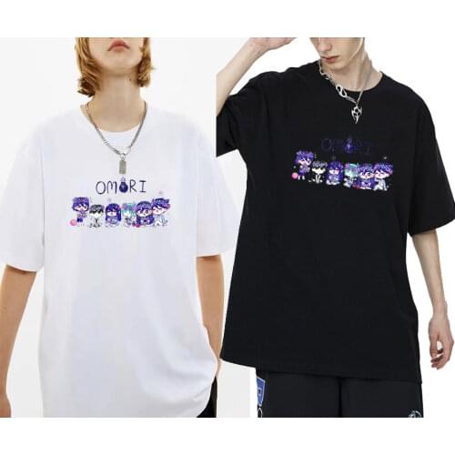 Cartoon Anime Tshirt Omori Graphics Print T-shirt Tops Psychological Horror Rpg Game T Shirts Summer Men Women Fashion Tee Shirt