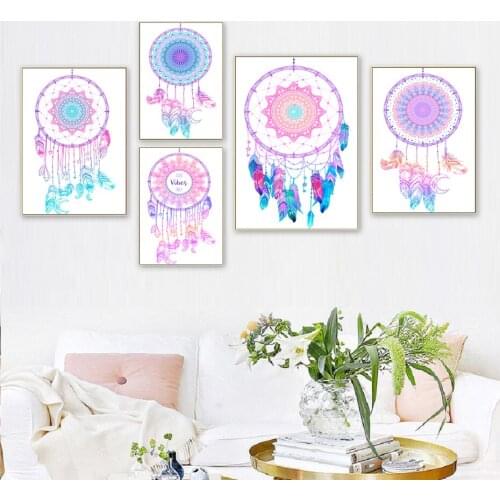 Indian Gypsy Ethnic Bohemia Color Dream Catcher Decorative Painting Poster Wall Art Gift Bedroom Living Room Home Decoration