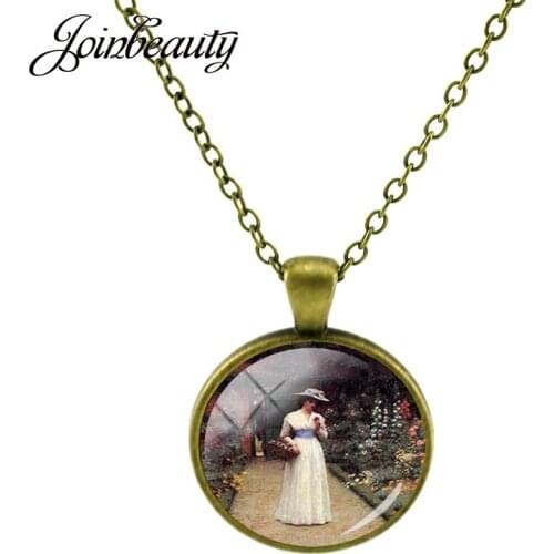 JOINBEAUTY Beautiful Noble Women Photo Necklaces Glass Dome Art Pattern Pendants Fashion Antique Necklaces Handmade Jewelry PE01
