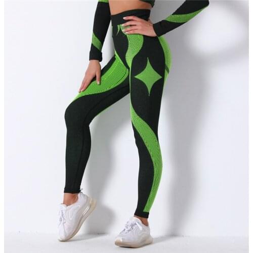 Energy Seamless Sports Pants Women High Waist Yoga Leggings Striped Knitted Gym Leggings Quick Drying Running Pants