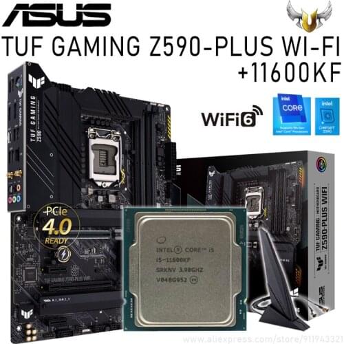 Asus LGA 1200 TUF GAMING Z590-PLUS WIFI Z590 With Intel Core i5-11600KF Motherboard Set PCI-E 4.0 DDR4 128GB 1200 Placa-mãe New