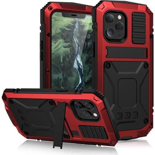Metal Shockproof Kickstand Phone Case For iPhone 12 Pro Max XS Max XR Dustproof Tempered glass Cover For iPhone 12 Mini 11 Pro