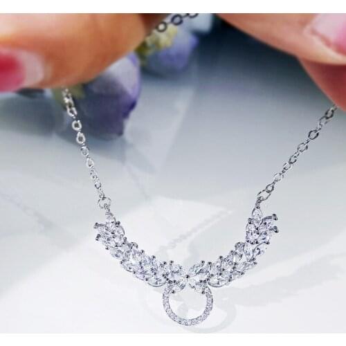 Fashion Simple Style New 925 Sterling Silver Ring Pendant Angel Wings Necklace Zircon AAAA Female Trend Wild Clavicle Chain Gift