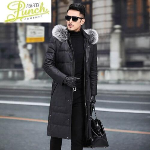 Leather Mens Sheepskin Genuine Jacket Men 2021 Warm Duck Down Winter Coat Long Chaqueta Cuero Hombre 19007 YY700