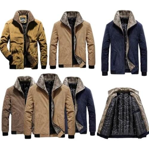 Mens Plus Velvet Warm Corduroy Coat Fashion Jacket Warm Outwear Mens Brand Warm Jacket Corduroy Cotton-Padded Parkas