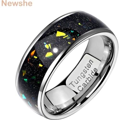 Newshe Black Tungsten Charm Rings For Men 8mm Wedding Bands For Him Fragments Inlay Carbide Size 8-13 TRX081