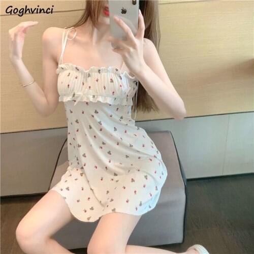 Nightgowns Women Floral Sexy Mini Thin Ladies Cute Tender BF Streetwear Soft Lounge Sweet Lovely Summer Cool French Daily Mujer